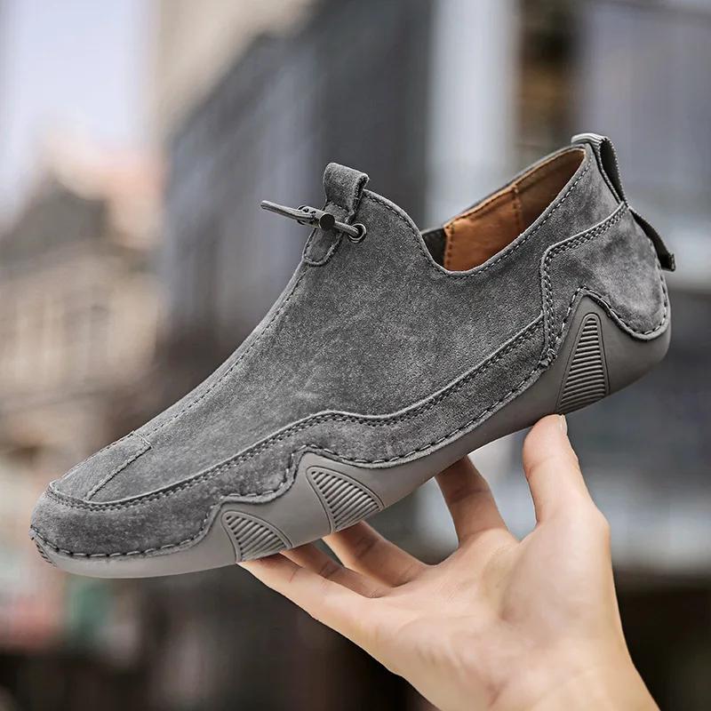 Adidași de piele la modă pentru bărbați, pantofi casual confortabili pentru bărbați, pantofi de mers pe jos din piele de căprioară rezistenți la uzură pentru exterior, pantofi de lucru respirabili pentru bărbați