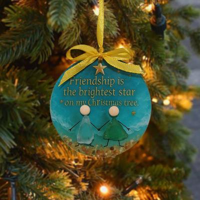 Panneau rond suspendu en verre Souvenir d'amitiés intemporelles Pour décoration d'arbre de Noël