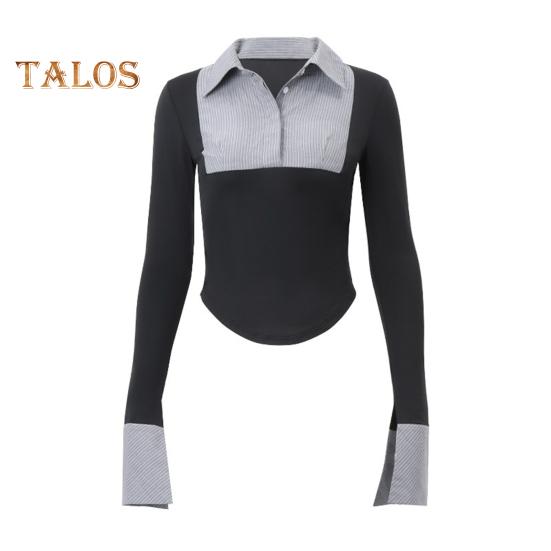 

Женская рубашка, полурасстегивающаяся, подходящая по цвету, застегивающаяся на пуговицы, отложной воротник, тонкая блузка, полосатые манжеты с разрезами, рукава-рога, топ для работы, вечеринки, повседневной носки L чёрный