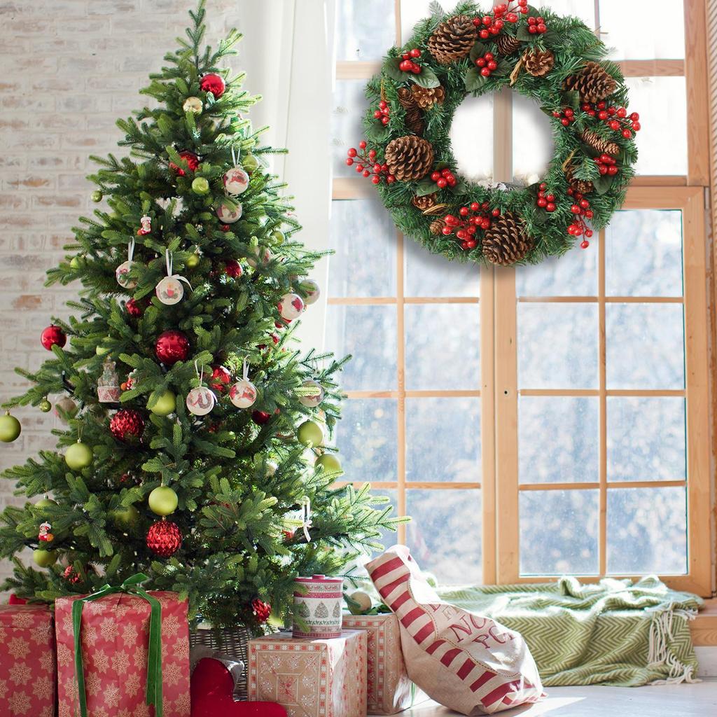 Christmas Wreath Artificial Christmas Decor Festive Wreath With Red Berries Pine Cones For Front Door Outdoor Indoor Home Porch