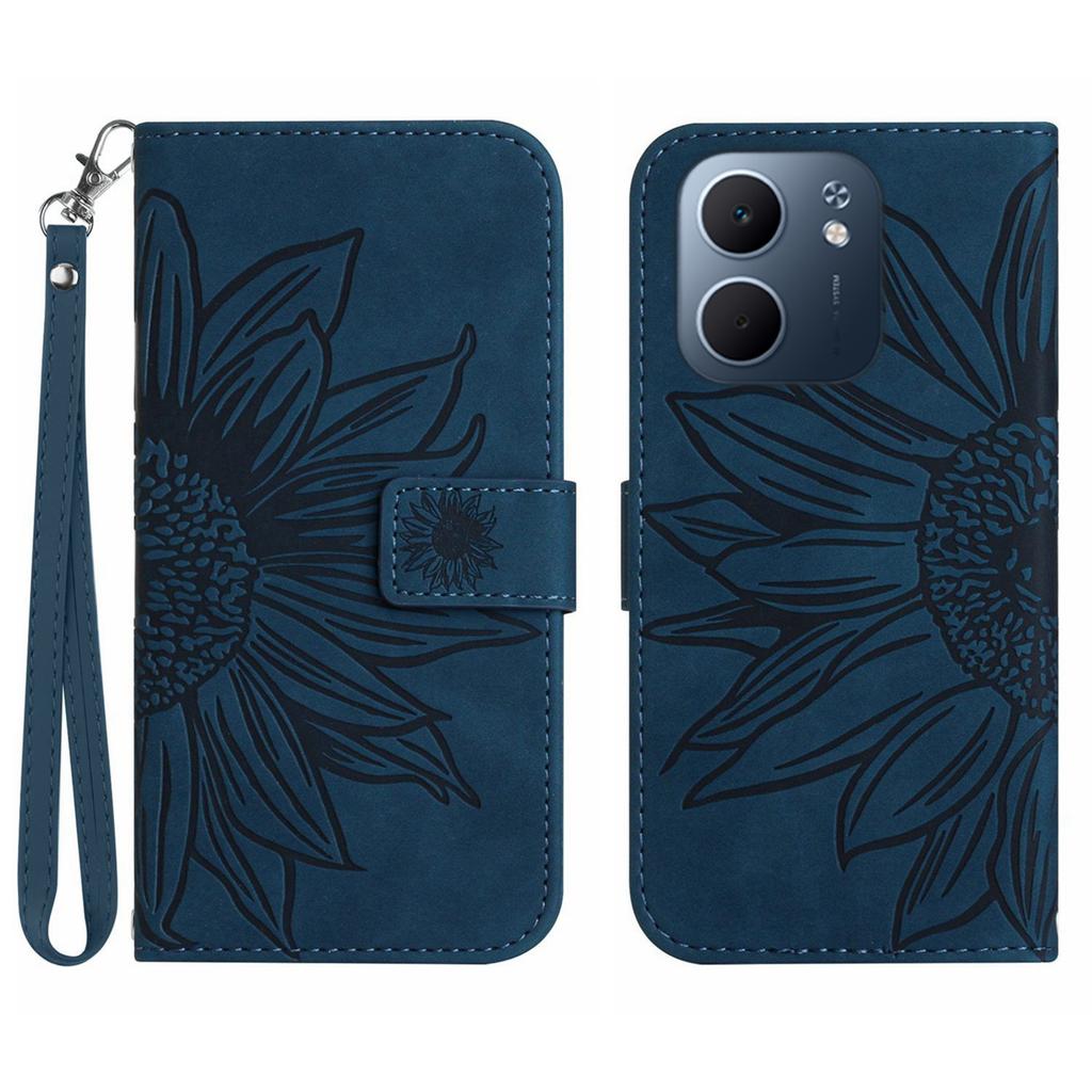 For Oppo A5x 5G/4G Case Sunflower Imprint Leather Wallet Phone Cover with Wrist Strap