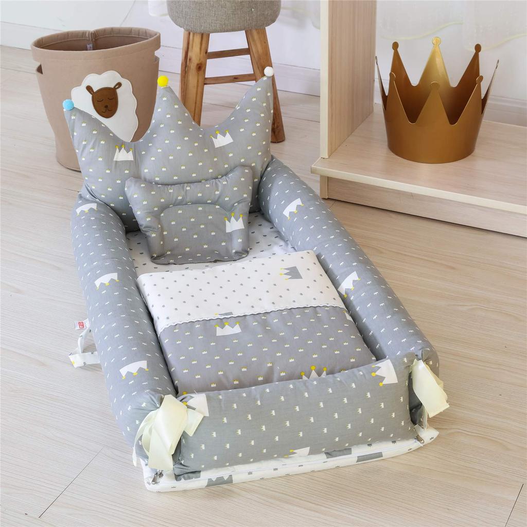 Luddy Baby with Sheet and Breathable and Suitable for Suitable for Crib, Newborn, Pillow, Portable, Washable, Co-sleeping, 0-36 Months, Gray,