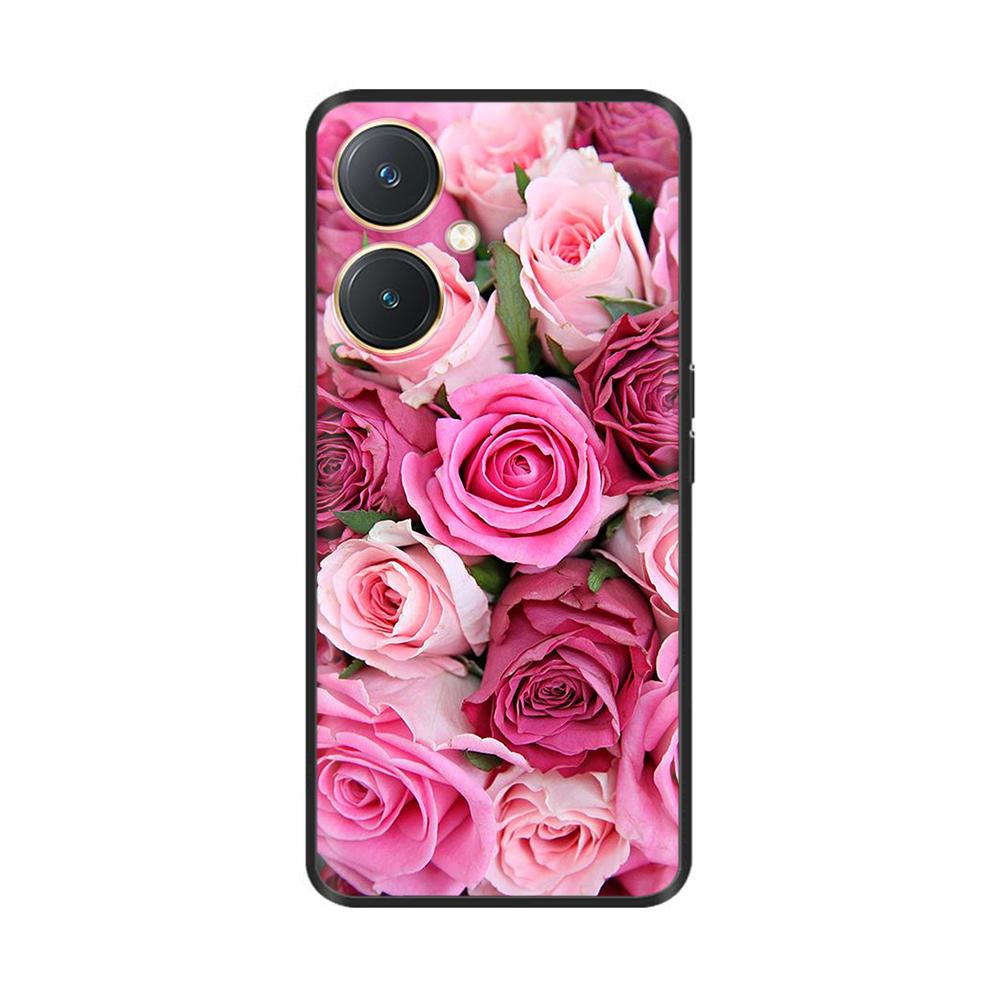 For Vivo Y27 Y27s Case Fashion Flowers Black Soft Coque Silicone Shockproof TPU Phone Cover Funda for Vivo Y27 Y 27 Bumper V2249