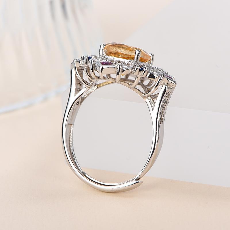 Natural Citrine Ring with 925 Sterling Silver for Women November Birthstone Yellow Gemstone Fine Jewelry Wedding Luxury Gift