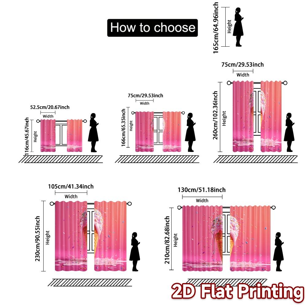 Set Of 2 Flat Printing Curtains Without Rod Icecream Bliss Curtain Yarn Room Decor Ldeal Modern Made Polyester