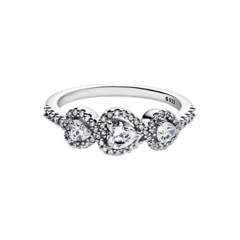 New 925 Silver Three-Leaf Clover Alphabet Heart Flower Women's Ring Suitable for Wedding Party Fashion DIY Gift