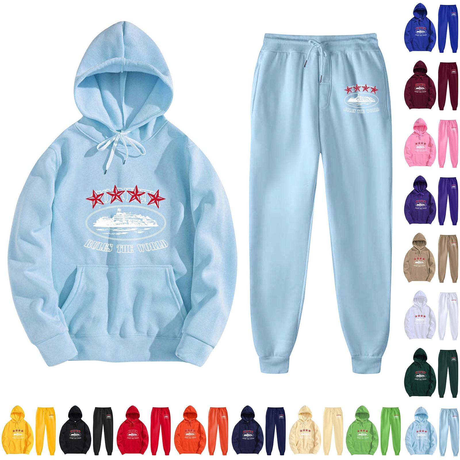 

Унисекс Повседневный комплект из толстовки с капюшоном и брюками с длинными рукавами и карманами на шнурке