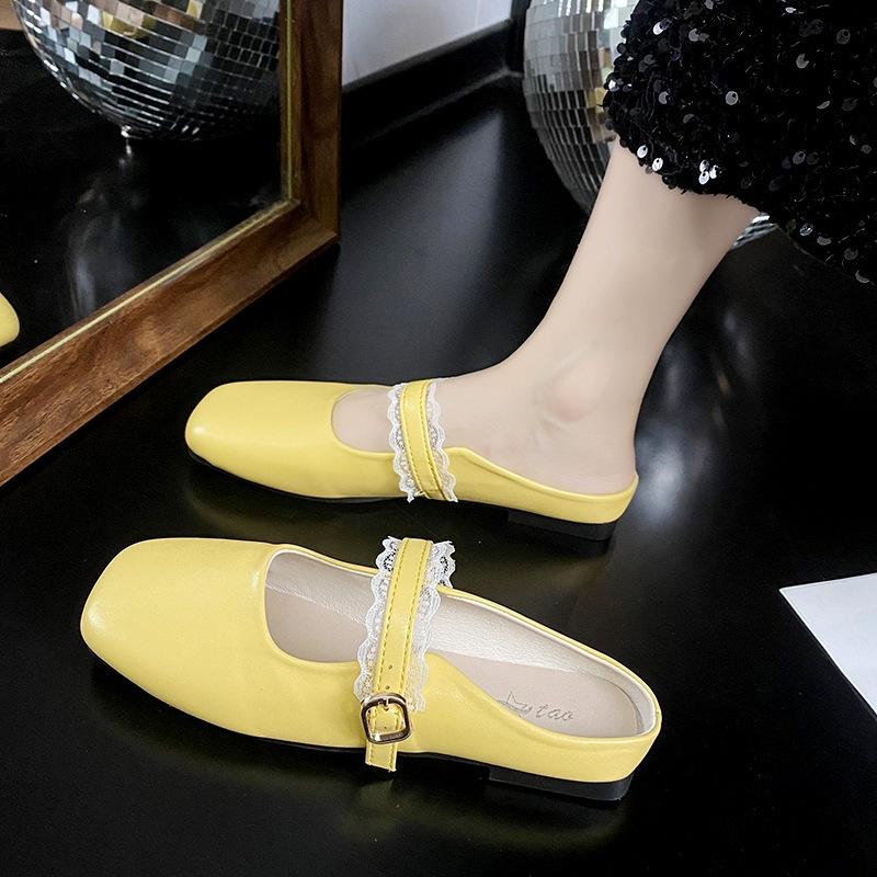 2025 Baotou Lace Slippers Summer Women's Outer Wear Single Shoes New French Flat Bottom Gentle Outer Wear Mary Jane Shoes