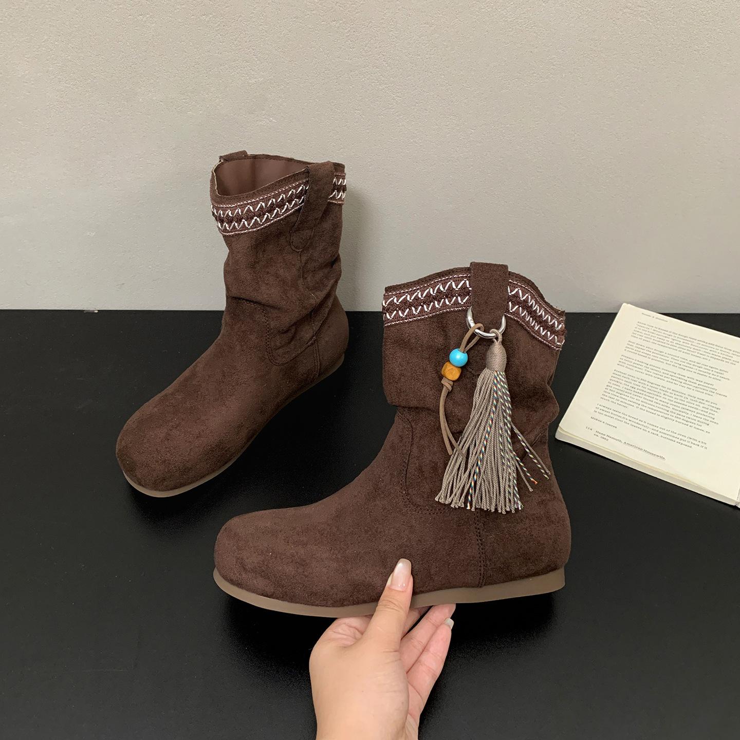 

Queen Fan White Retro Inner Height Increasing Flat Boots Children 2025 New Autumn Versatile Skinny Birkenstock Short Boots 40