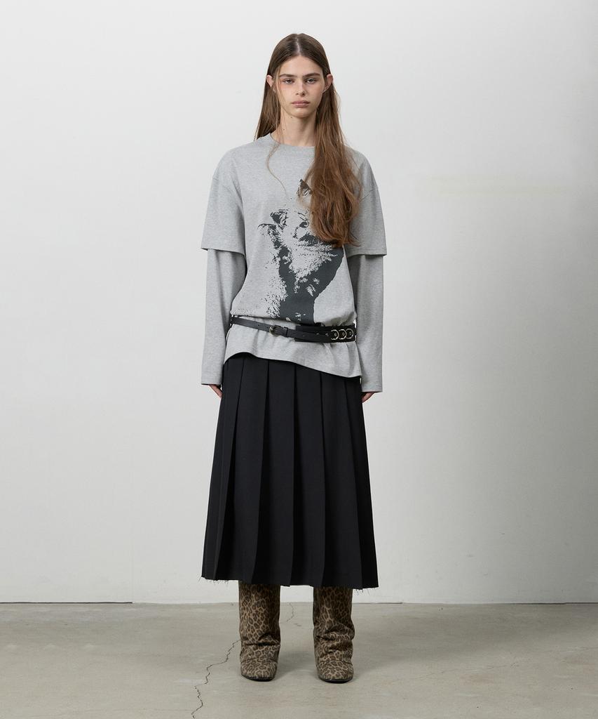 Three To Eighty Cut Hem Belt Pleats Skirt Black