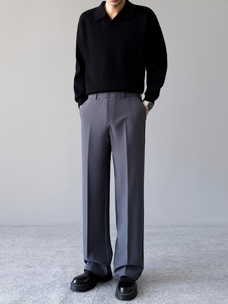 Men's Trendy Spring Loose-Fit Straight Leg Trousers with Half Elastic Waist