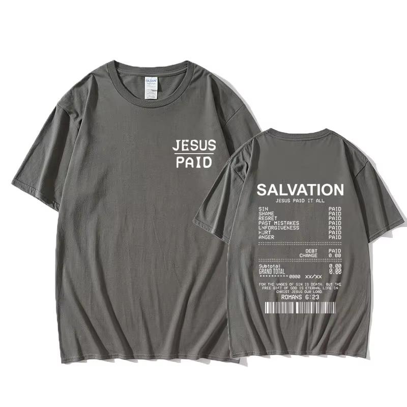 Christian Salvation Jesus Paid It All Graphic Tshirt Unisex Womens Fashion Oversized Short Sleeve Unisex Hip Hop Vintage Tshirt