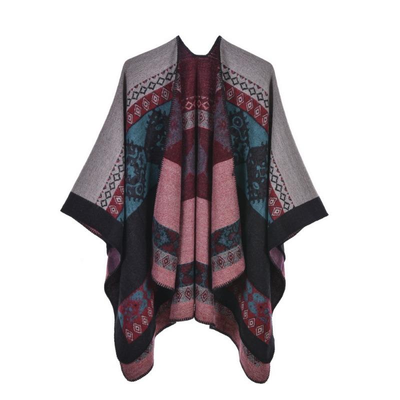 Women's Cape Shawl Autumn and Winter Retro Split Fork Warm Imitation Cashmere Scarf Cape