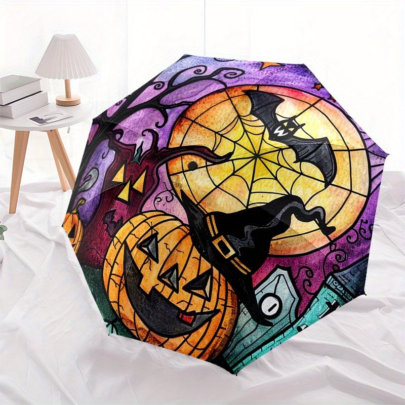 Halloween Moonlight Scene Stained Window Decal for Kids Room DecorUmbrella, Portable 3-Fold Compact Umbrella,Christmas Gift ES602