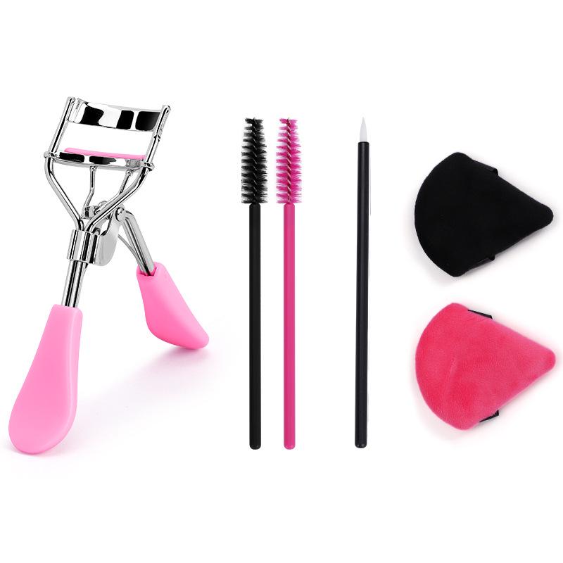 Makeup Tool Kit: Palette, Mixing Stick, Disposable Mascara Brush, Eyeliner Triangle, Powder Puff, Eyelash Curler