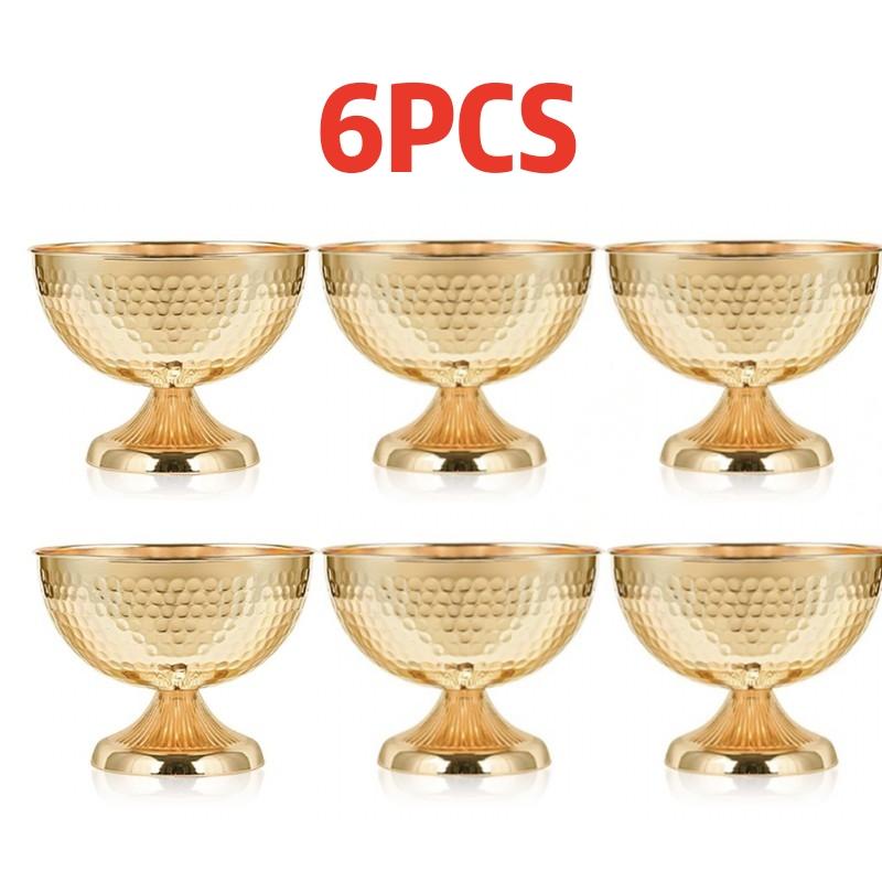Hammered Gold Pedestal Flower Bowl Electroplated Metal Plated Vase with Trumpet Base for Wedding Centerpiece Floral Arrangement