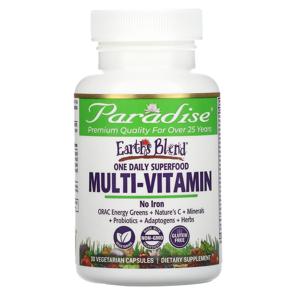 Paradise Herbs Earth's Blend One Daily Superfood Multivitamin, Iron-Free, 30 Veggie Capsules