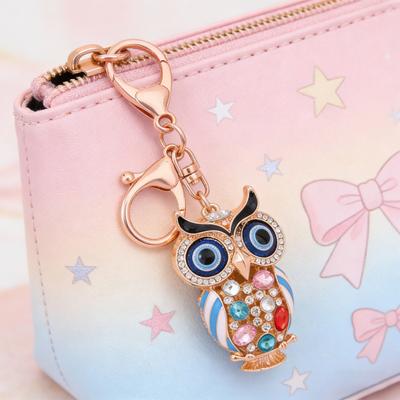 Owl Keychain with Enamel Accents Sparkling Rhinestone Car Key Ring for Women Wisdom Symbol Pendant for Bags Keys