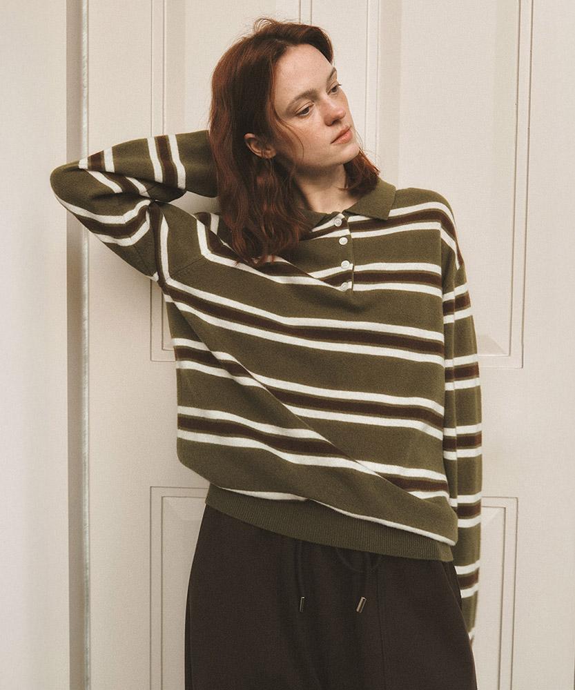 AAU Multi-Stripe Collar Knit_Olive