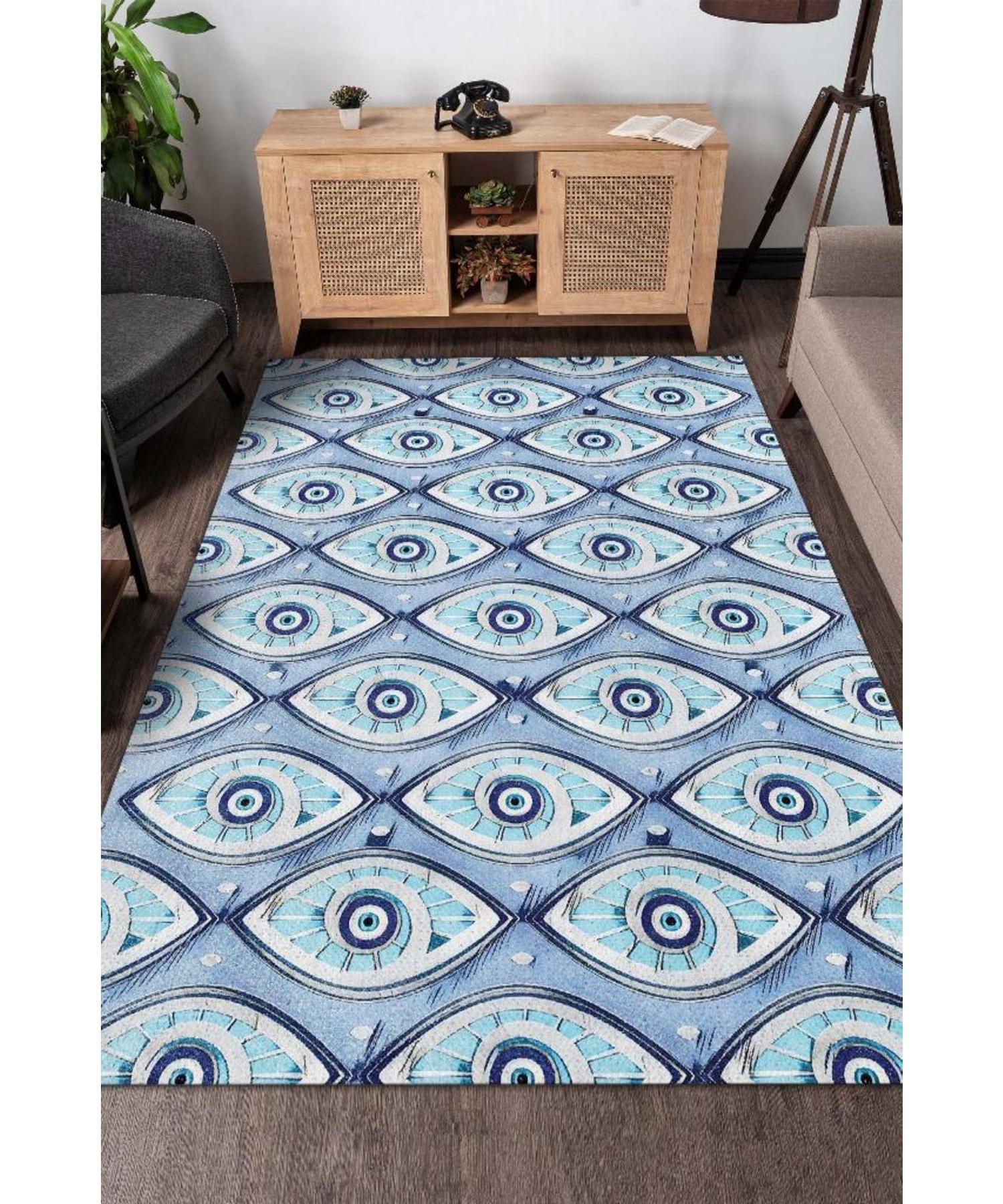 

Beaded Evil Eyes Woven Based Washable Decorative Carpet