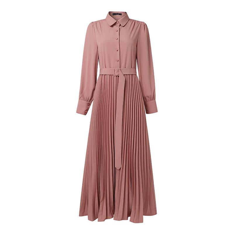ZANZEA Women Casual Turn Down Collar Loose Long Sleeve Pleated Dress