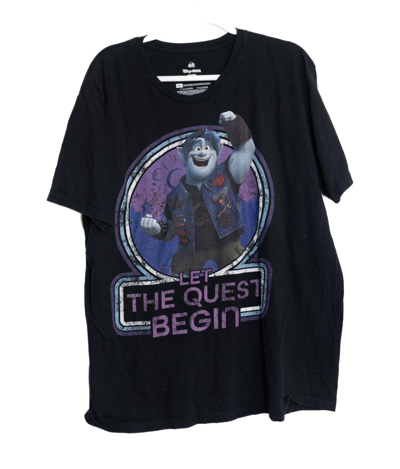 Disney Pixar Onward Let The Quest Begin Graphic T-Shirt Size 2XL Black Short S M