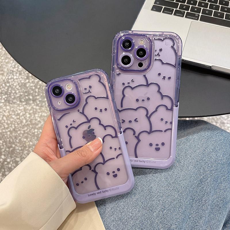 Ins Invisible Bracket Holder Pouzdro na telefon pro iPhone 14 13 12 11 Pro Max 14 Plus Cute Cartoon Line Bear Shockproof Cover