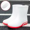 Fashion Men Rain Boots Mid-Calf Length Non-slip Waterproof Rain Boots Car Washing Fishing Leisure Work Rubber Shoes with Cotton