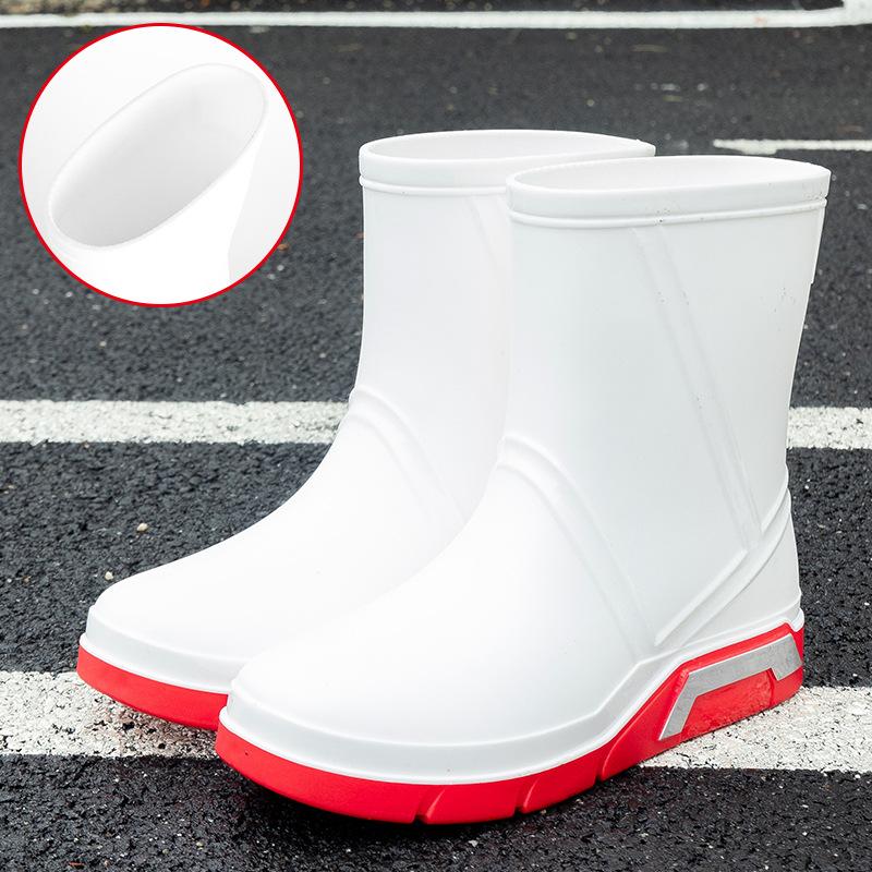 Fashion Men Rain Boots Mid-Calf Length Non-slip Waterproof Rain Boots Car Washing Fishing Leisure Work Rubber Shoes with Cotton