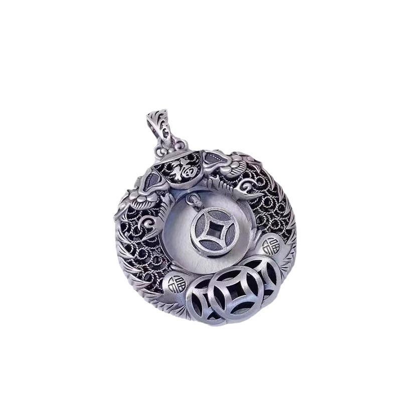 Necklace Double Dragon Playing with Pearls to Protect the Lord and Safe Button Retro Men's and Women's Pendant