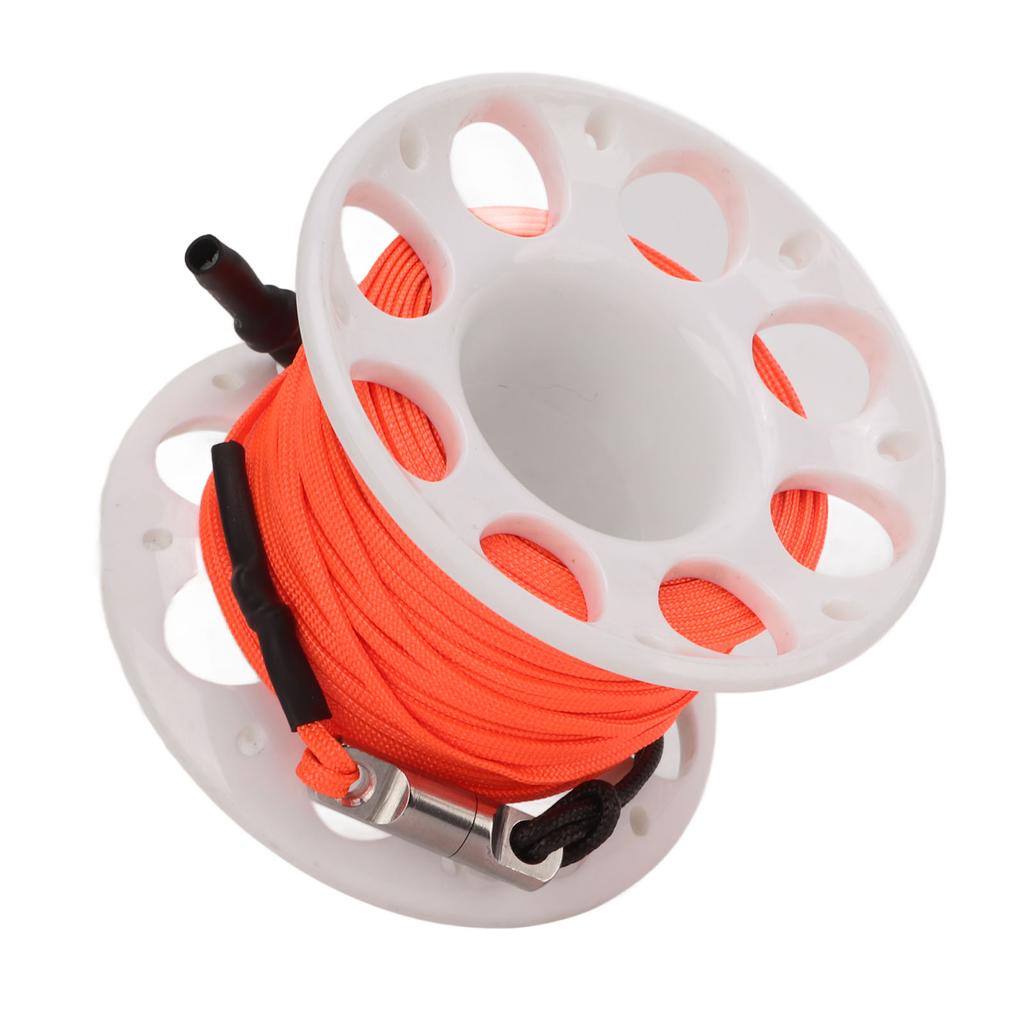Finger Spool Plastic Spool Reel with Double End Bolt Snap Orange Line 15M for Wreck Scuba Diving