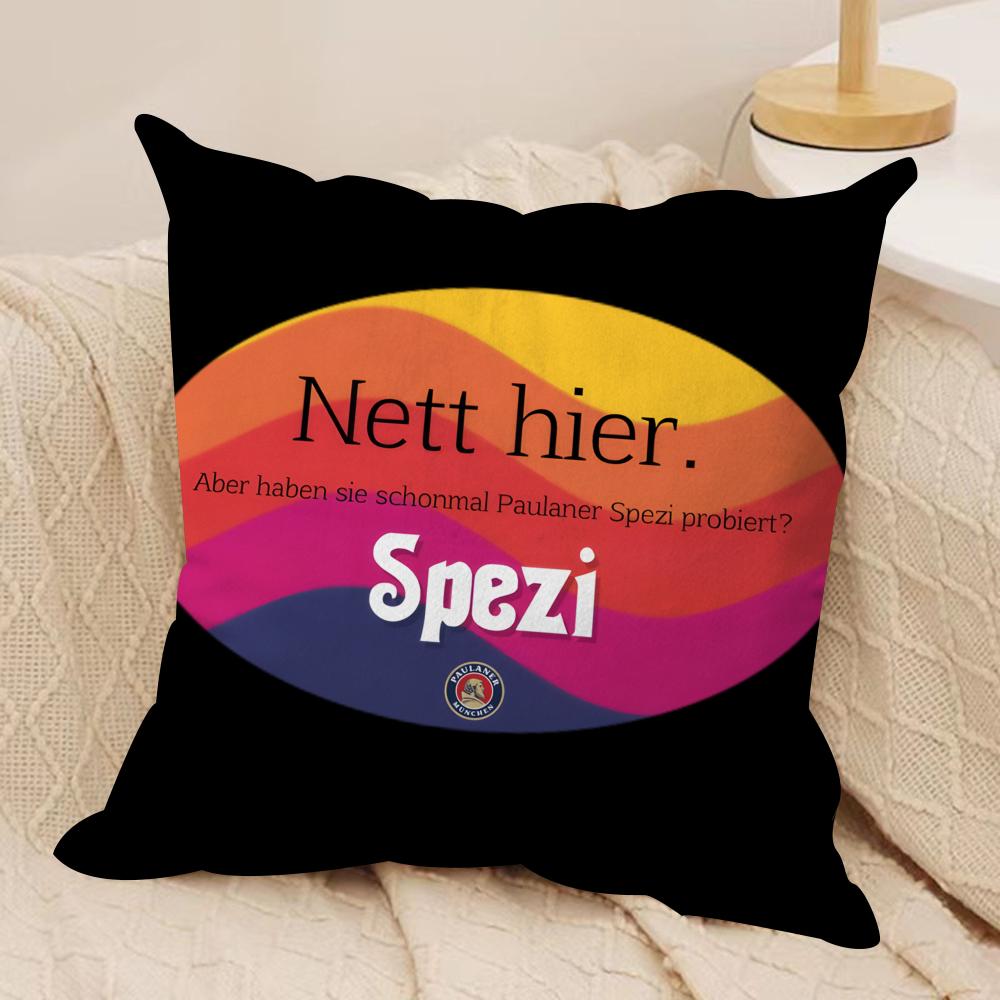 PPaulaner Spezi Logo Cushion Cover Silky Short Plush DoubleSided Printed Pillow Case for Sofa All Seasons Home Decor Gift