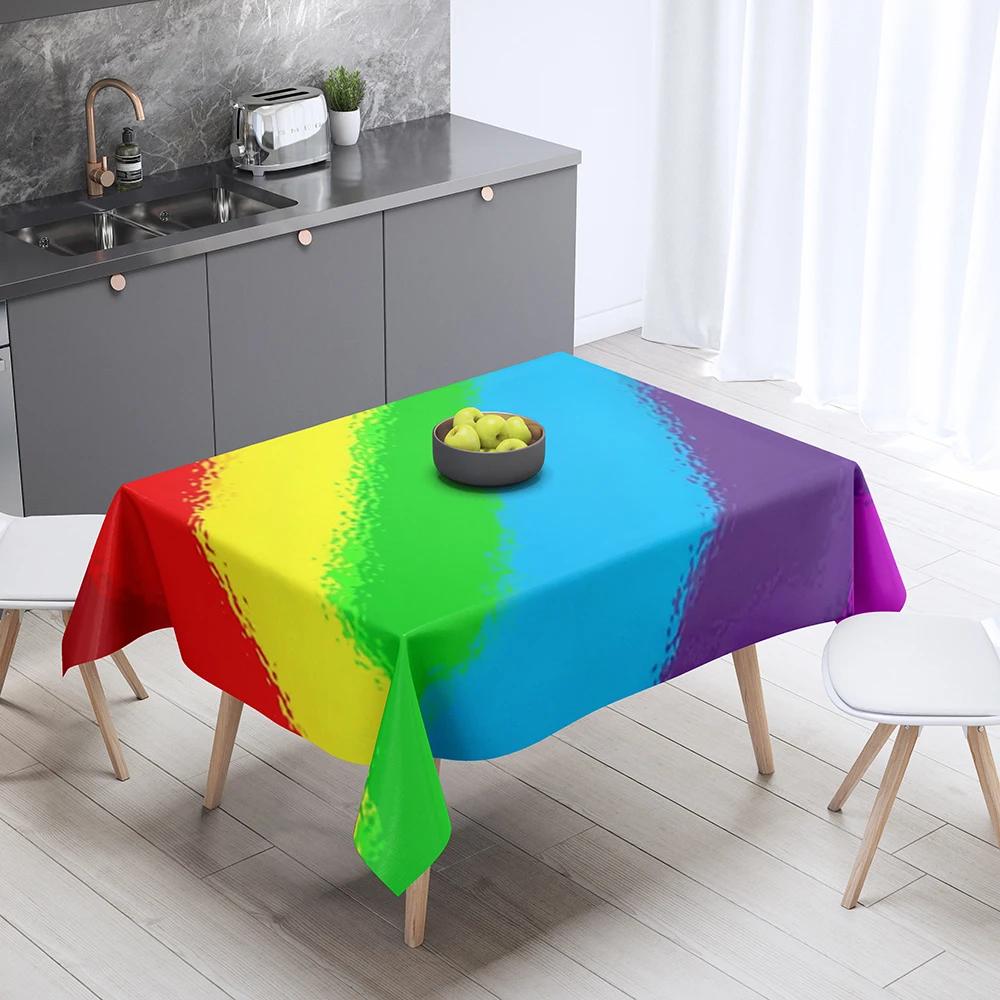 Tovaglia Fantasia Arcobaleno Decorazione Casa Tavolo Rettangolare Festa Resistente alle Macchie Copertura Antipolvere