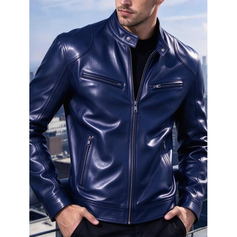 New men's stand-up collar locomotive leather jacket autumn slim-fit short PU leather jacket fashion casual jacket