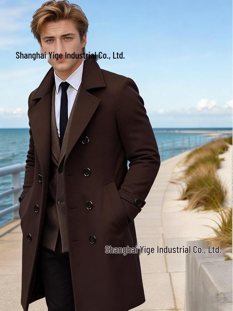 Men's European Double-Breasted Wool Coat - Long Style for Autumn/Winter