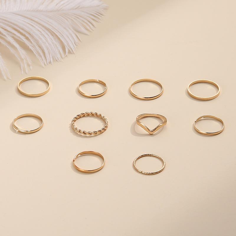 Wind Joint Ring 10-Piece Set Of Simple Wind Element Ring Twist Sequined Ring For Women