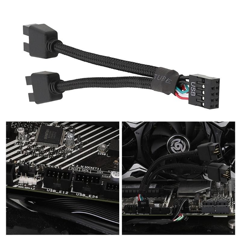 Motherboard USB 2.0 9pin Header 1 to 2 Extension Hub Splitter Adapter Converter