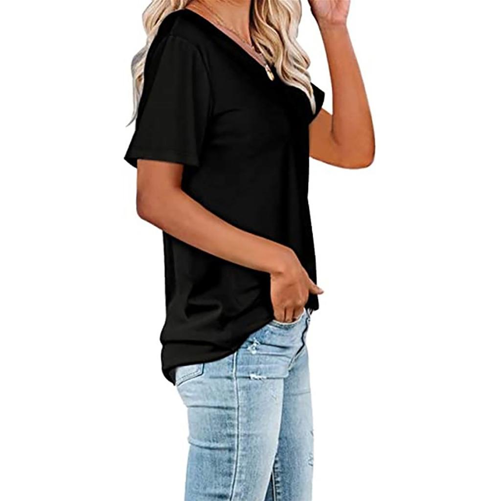New Women's Fashion Casual Daily Shirt Color Round Neck Pocket Top