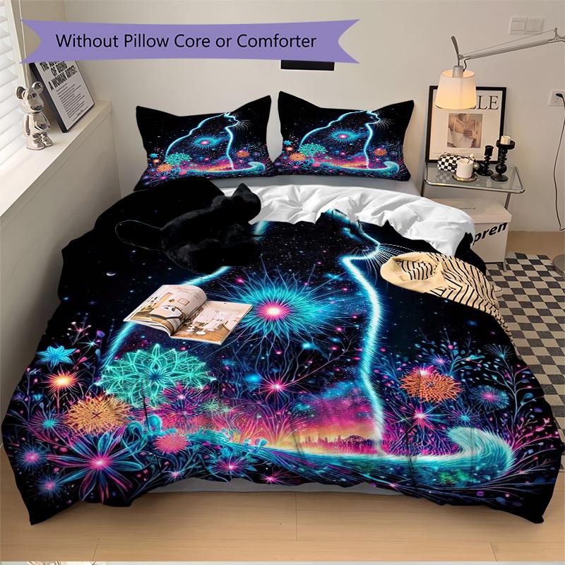 

3 шт. Аниме Набор постельного белья с котами - Включает один пододеяльник и две наволочки (Нет ядра) - Фестивальный подарок, Декор для дома, Декор спальни и гостевой комнаты 135x200cm