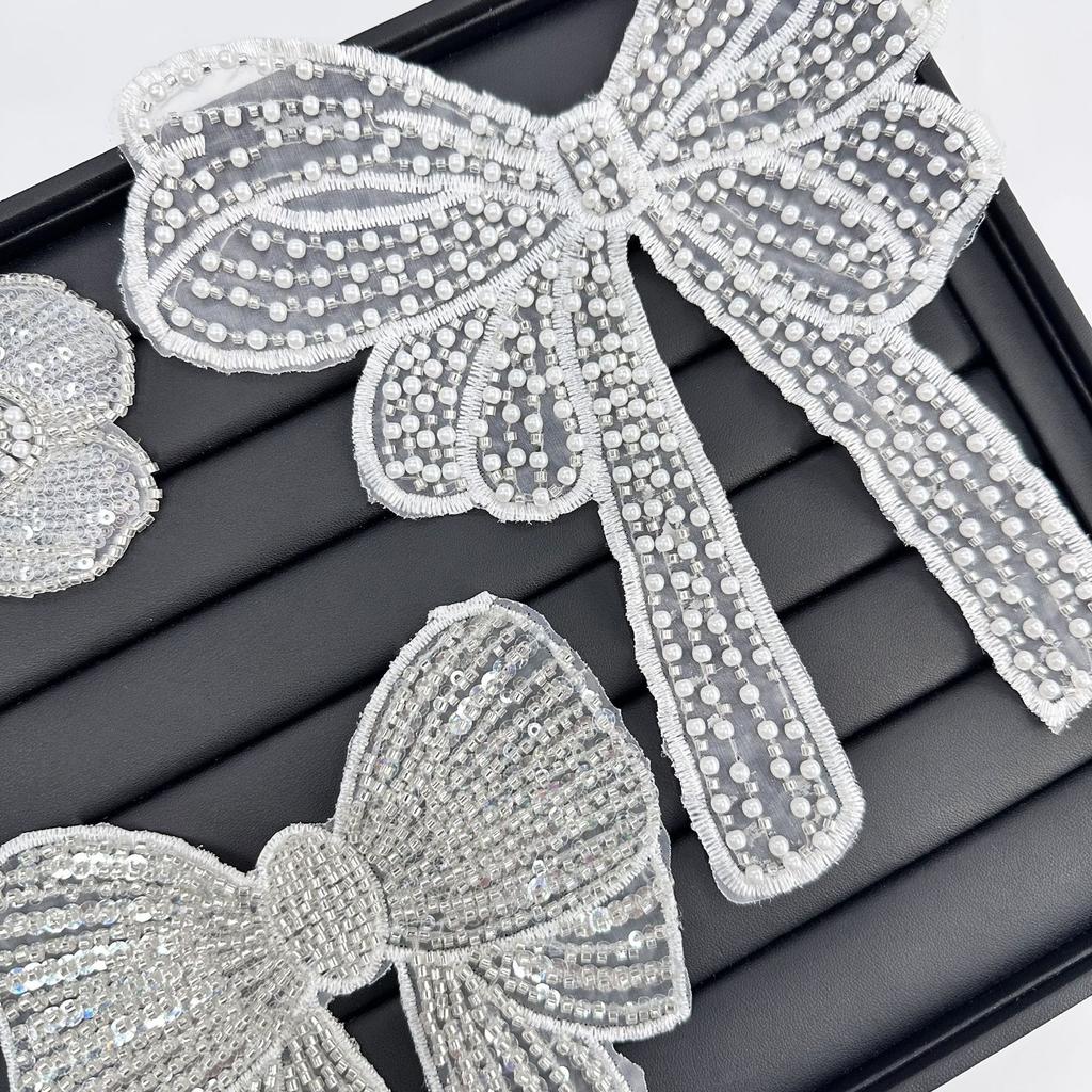 Eugen Yarn Beaded Silver Bow Lace Embroidered Cloth Sticker Wedding Dress Headgear Dress Decorative Accessories