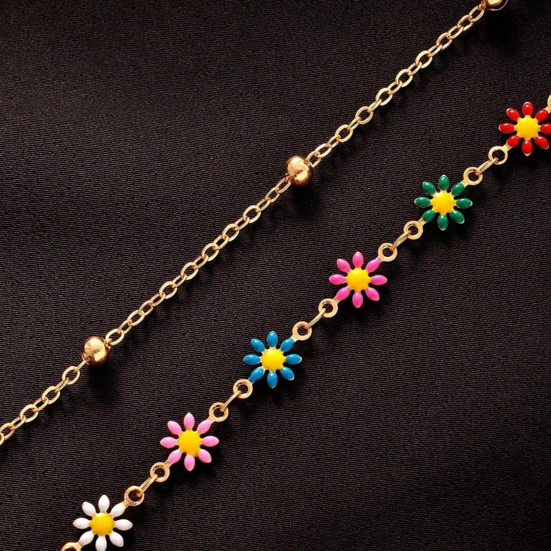 European & American Trendy Floral Daisy Anklet - Colorful Summer Beach Foot Jewelry for Women