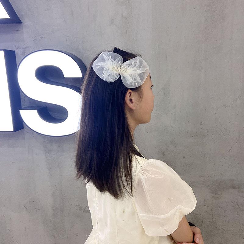 Summer Crown Bow Hair Clip for Kids – Cute Princess Mesh Pearl Hairpin