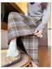 Women's High-Waist A-Line Woolen Plaid Skirt - Mid-Length, Pleated, Slimming, Elastic Waist