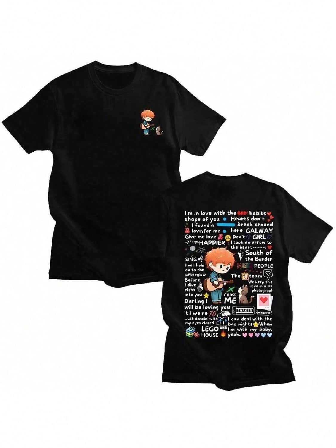 Ed Sheeran Graffiti Pattern Tshirt New Fashionable Casual Wounisex unisex Clothes Y2k Cotton T-Shirts Fashion Loose Streetwear Top Tee S разноцветный