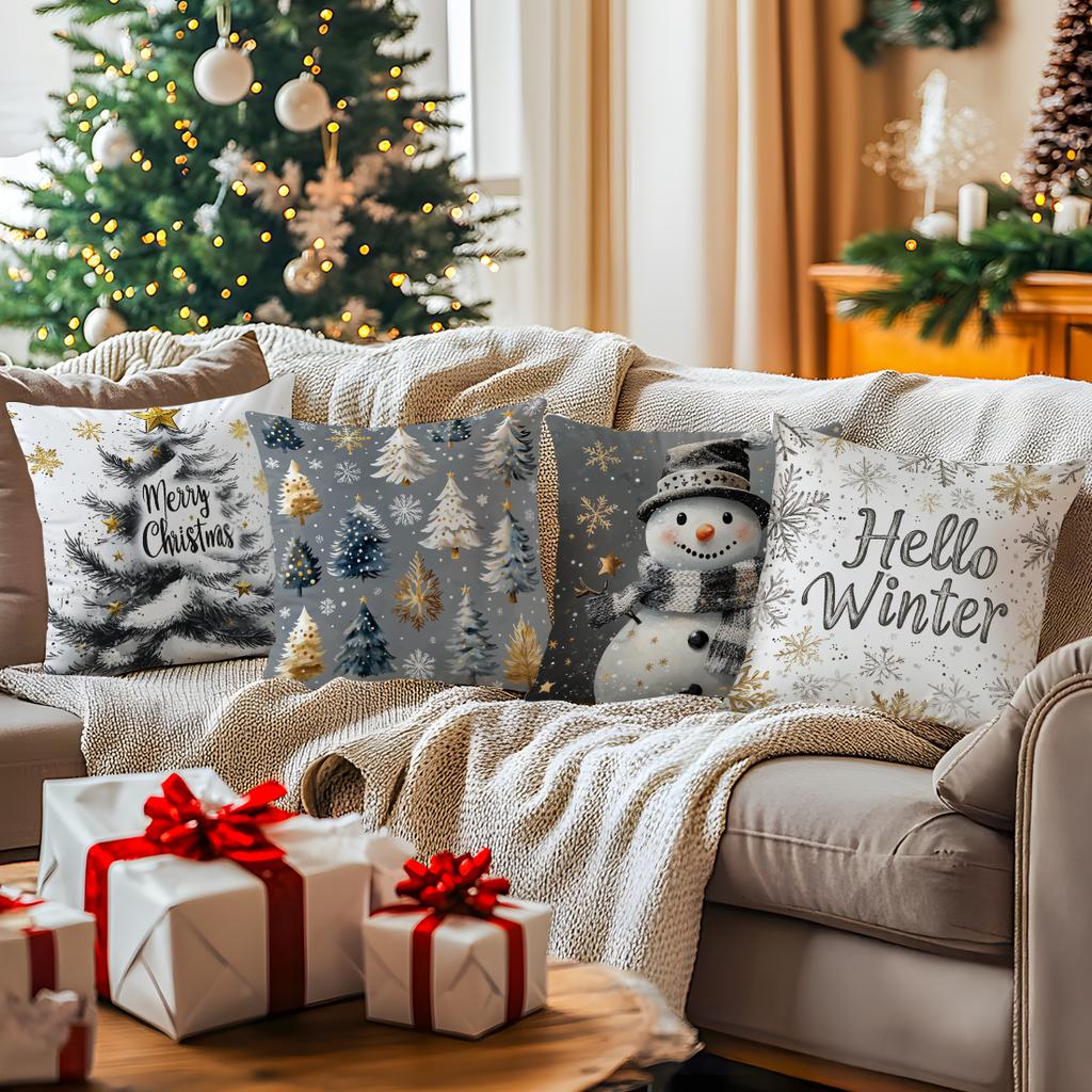 Grey Christmas Cushion Pillowcase Printed Polyester 45x45cm Throw Pillowcover Decorative Sofa Cushion Pillowslip Home Decor