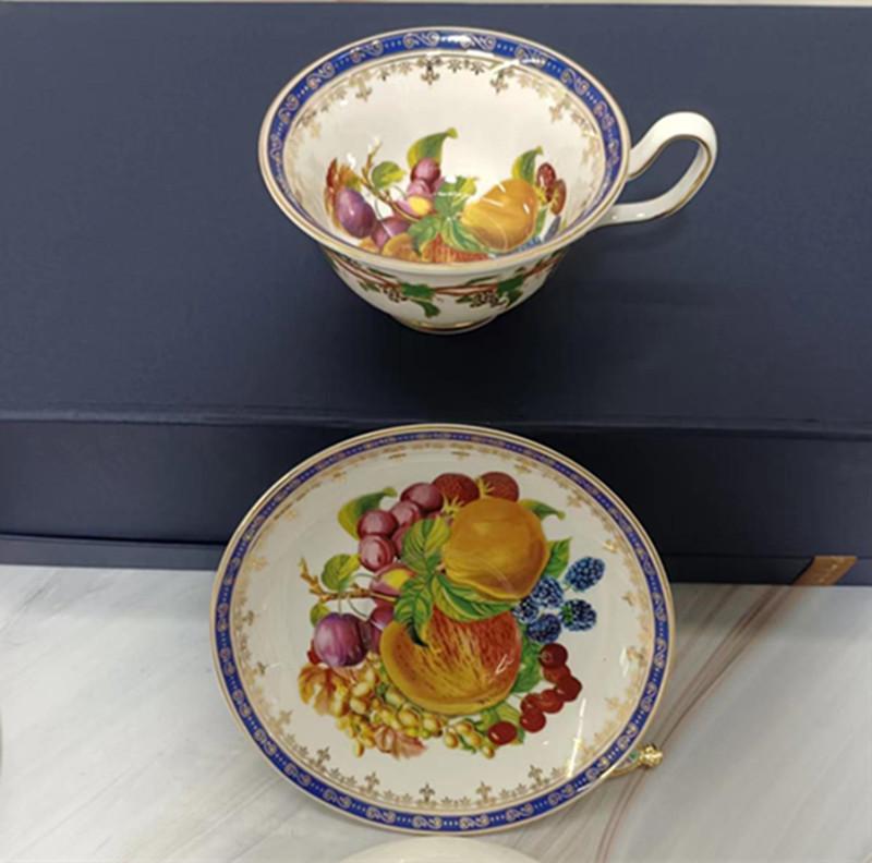 Rural Fruits Pattern Ceramic Cup&saucer Dining Table Coffee Cup Gold-plated Milk Mugs Afternoon Tea Teacup Fruit Juice Container