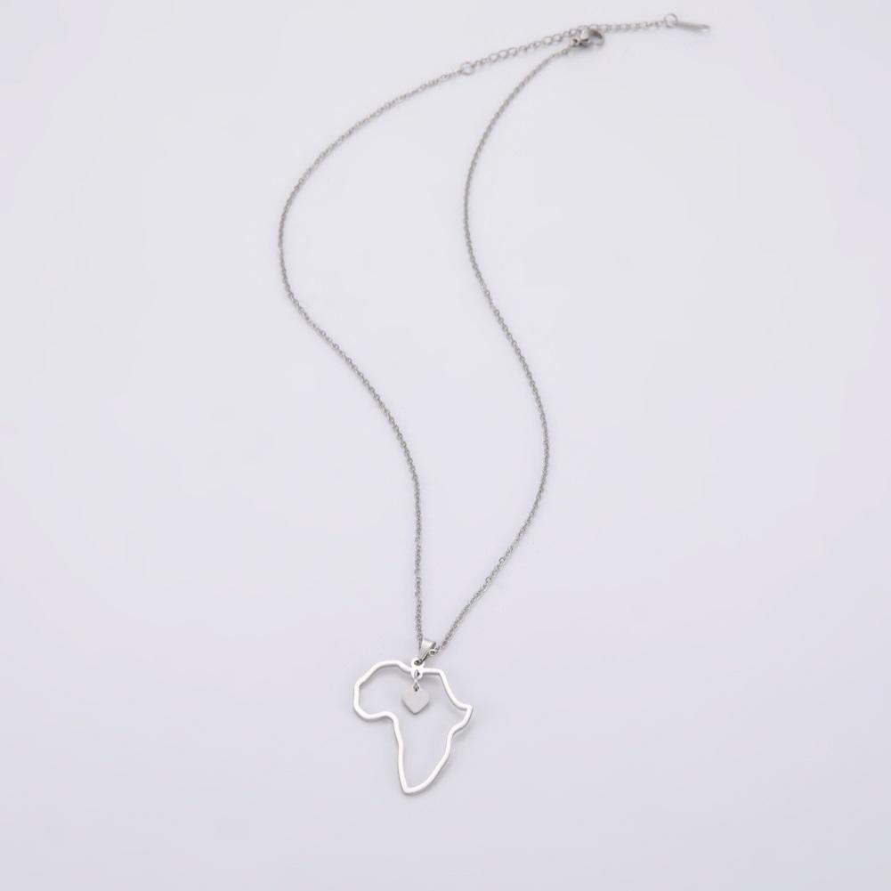 My Shape Africa Map Heart Pendant Necklaces for Women Men Stainless Steel Chain African Charms Necklace Choker Fashion Jewelry
