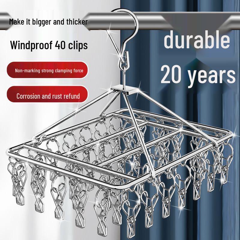 Wielofunkcyjny wieszak ze stali nierdzewnej do suszenia skarpet z klipsami - Idealny do użytku dla niemowląt, dzieci, w akademikach i na straganach ulicznych