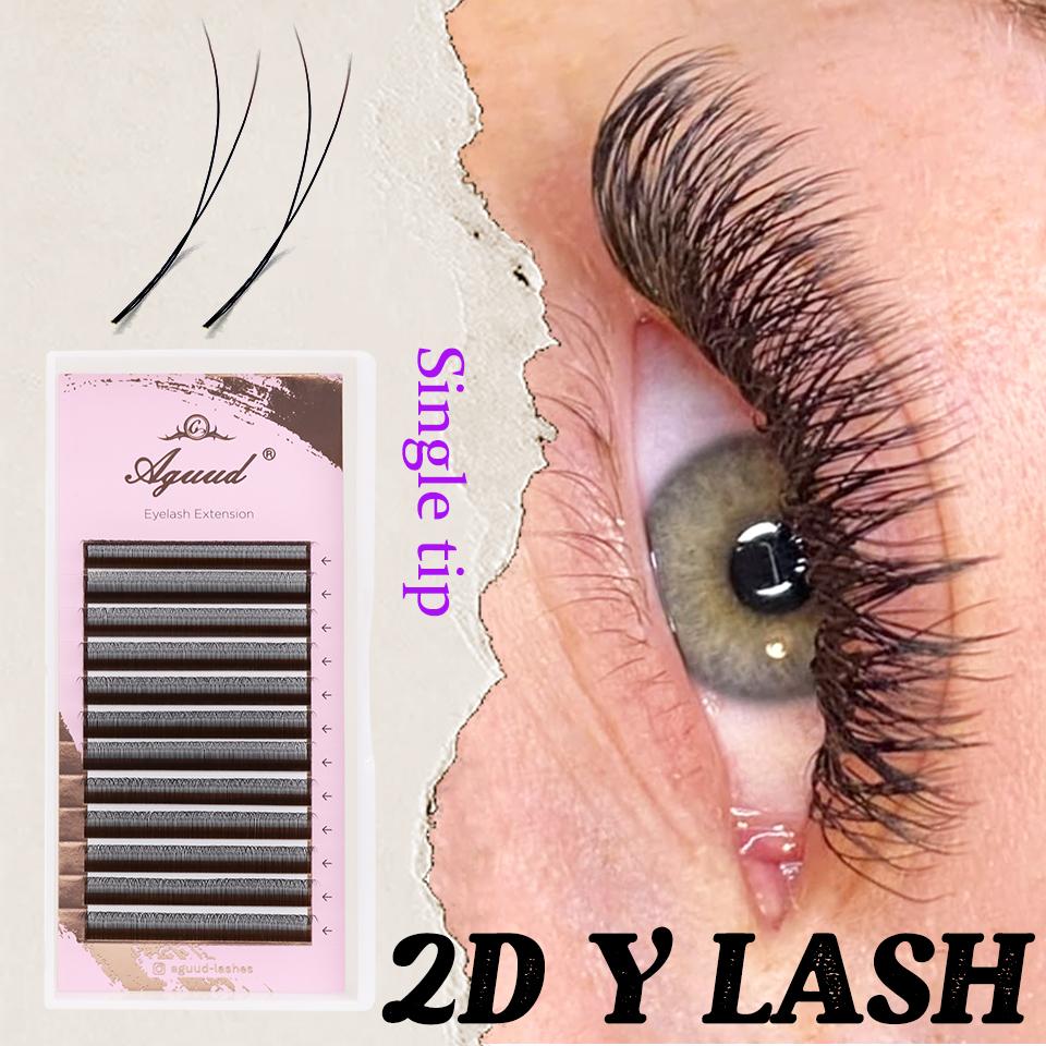 AGUUD YY Eyelash Extensions Ultra-thin 2D Y Lash Premade Fan Russian Volume Crisscross Mesh Individual Eyelashes Single Tip 2D Y