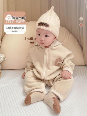 Newborn Thick Fleece Hooded Bodysuit for Autumn/Winter